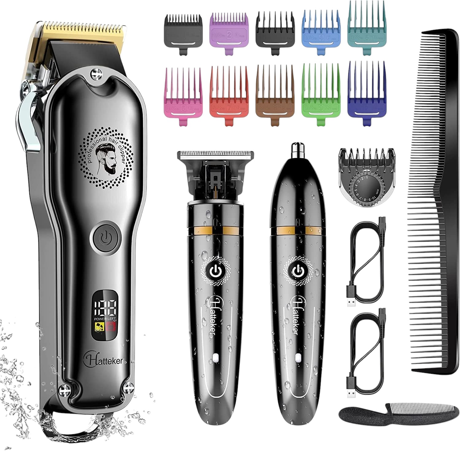 Kit Hatteker completo com máquina para cabelo, barba e nariz
