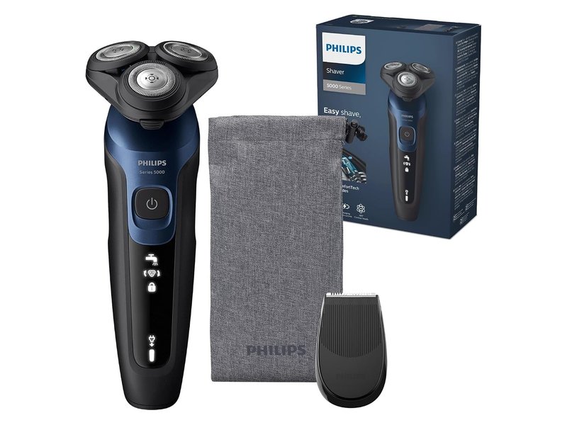 Máquina de barbear elétrica Philips Série 5000 S5465/18 azul com aparador, bolsa e caixa