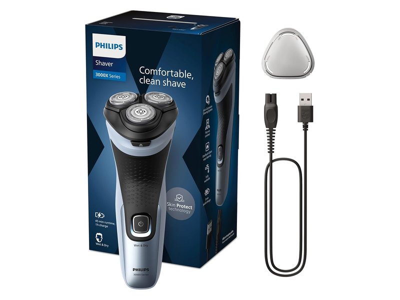Máquina de barbear elétrica Philips Série X3000 X3053/00 com tampa protetora e cabo USB