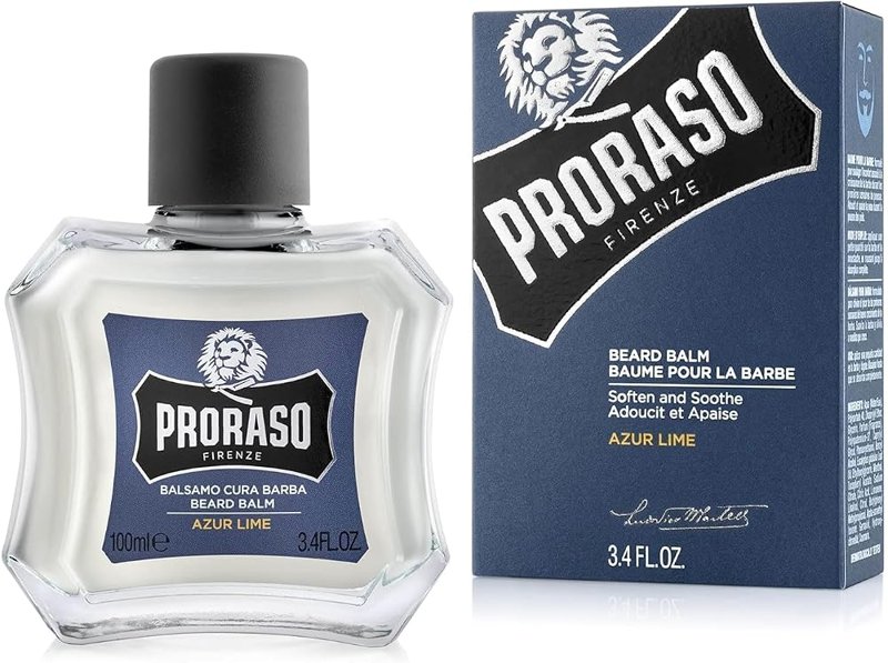 Bálsamo de barba Proraso Azur Lime em frasco de 100 ml com a caixa azul